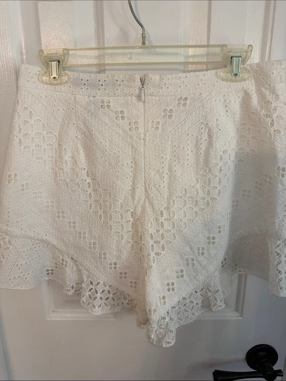 BCBG White Eyelet Ruffle Hem Women's Shorts